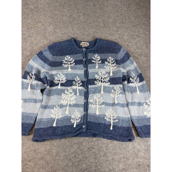 Vintage Timberlea Cardigan Womens L Striped Knit Winter Trees Cozy Warm Sweater - Picture 1 of 5